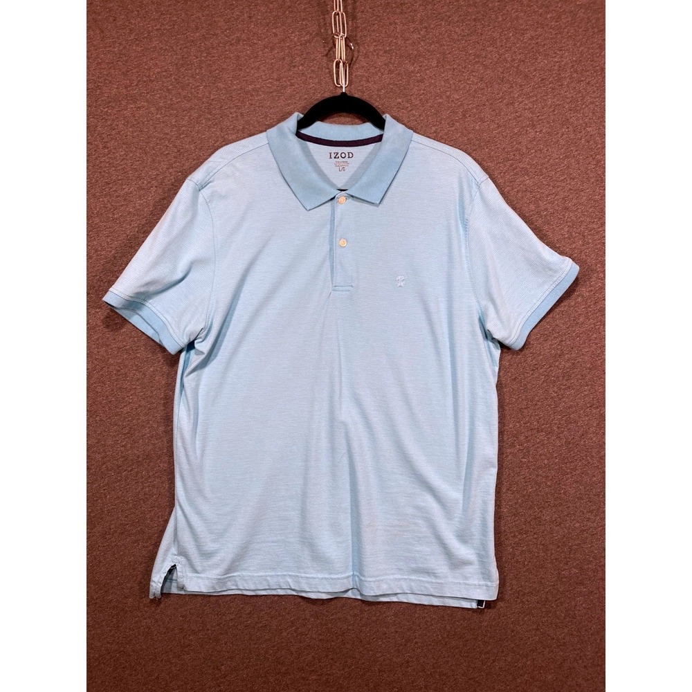 IZOD Advantage Performance Mens Polo Shirt Light Blue Striped‎ Cotton Blend L